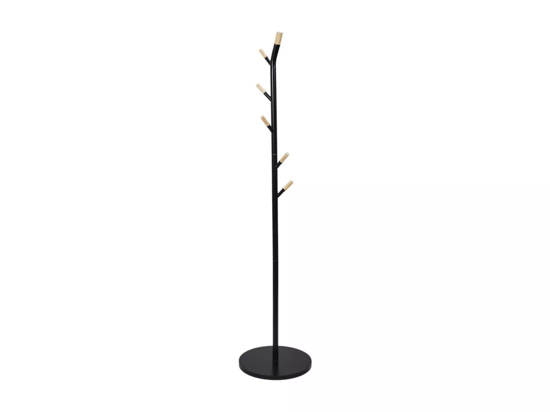 FORYA - Porte-Manteaux Noir et Effet Bois 6 Patères