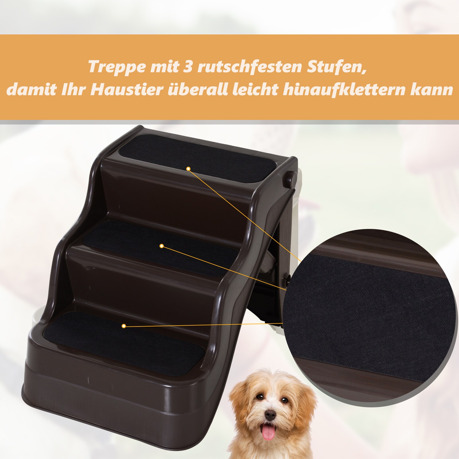 PawHut Haustiertreppe klappbar dunkelbraun 49 x 39 x 39 cm