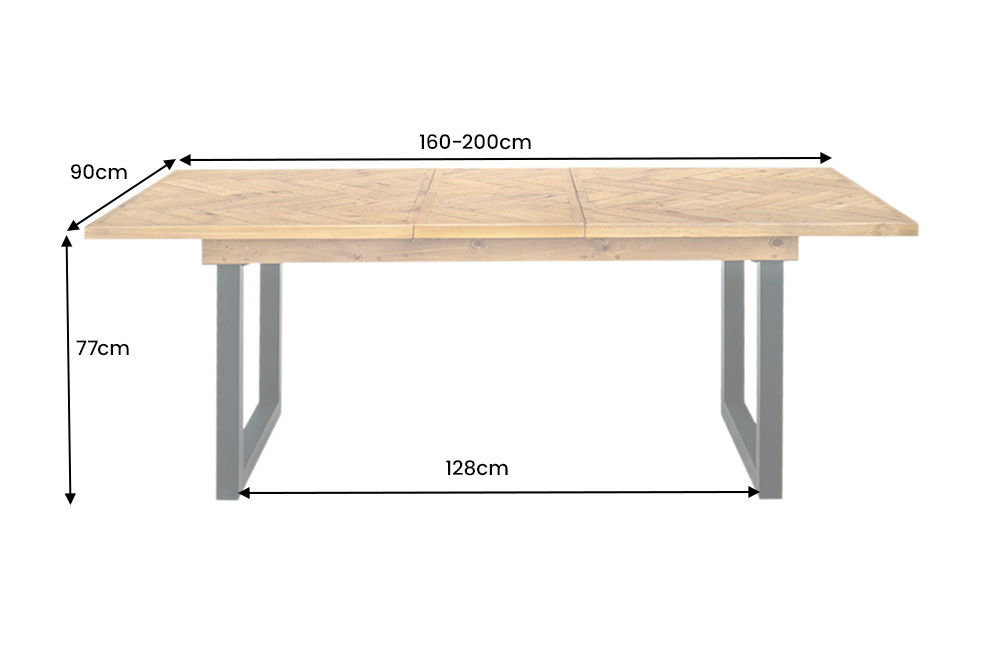 Ausziehbarer Esstisch MOSAIK 160-200cm braun Pinie recyceltes Massivholz Metall schwarz