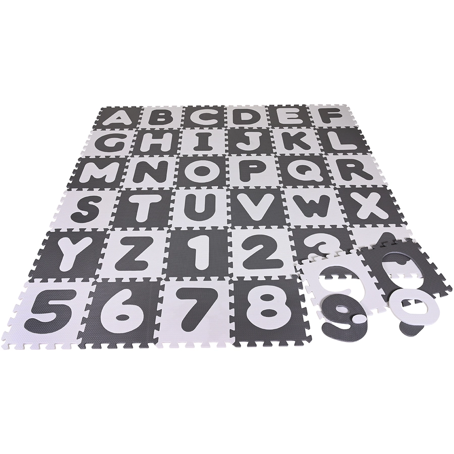 knorr toys® Puzzlematte - Alphabet + Zahlen grau-weiß