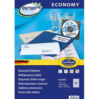 Europe100 - 6500 Étiquettes multi-usages blanches - 38 x 21,2 mm - réf ELA001.FR