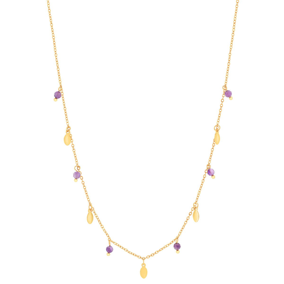 Collier acier doré améthystes 46 cm
