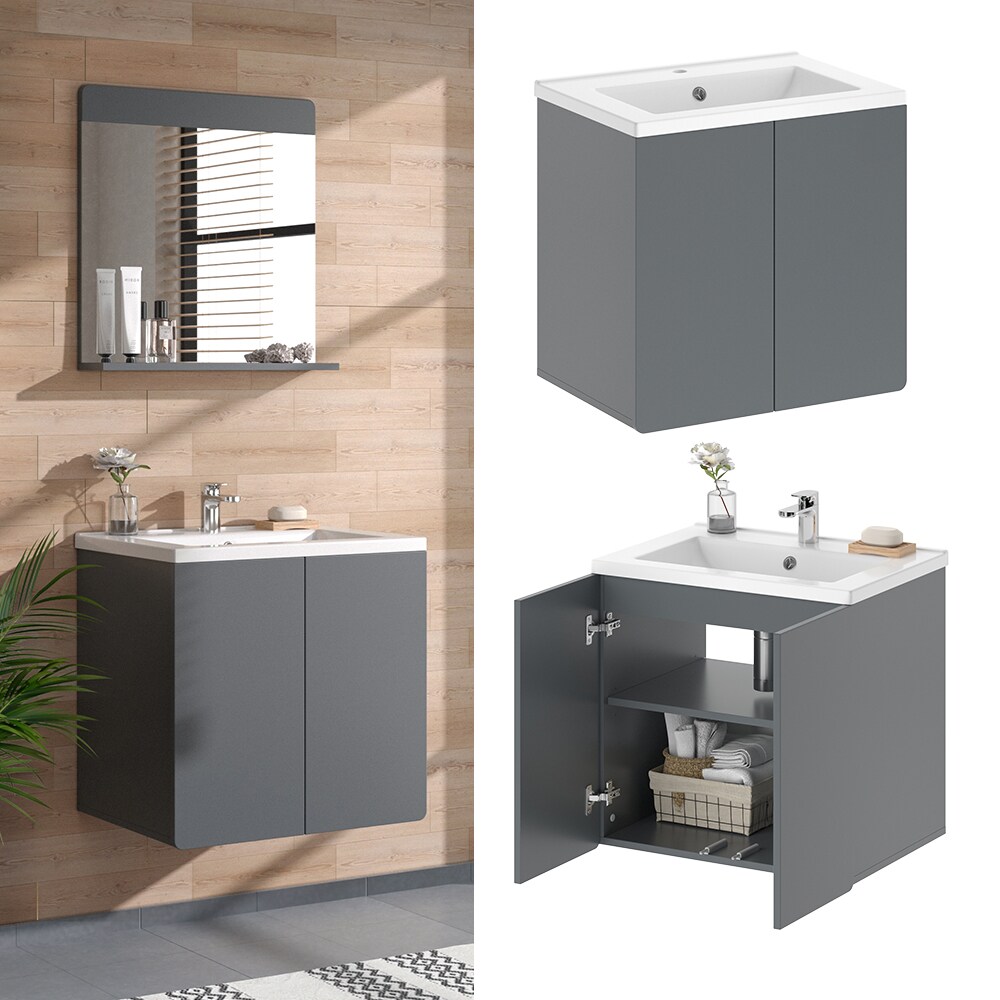 Vicco Badmöbel-Set Izan Grau modern Waschtischunterschrank Waschbecken
