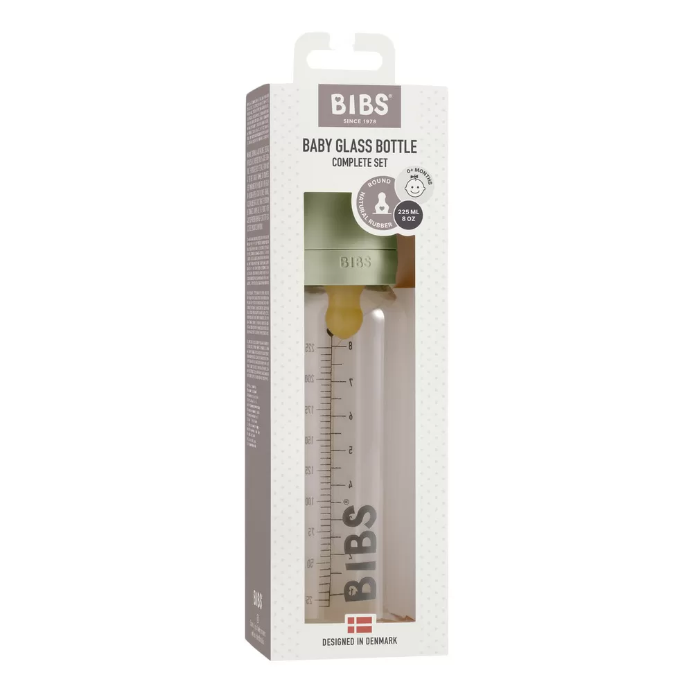 BIBS Baby Glass Bottle Complete Set Latex Sage - 225 ml.