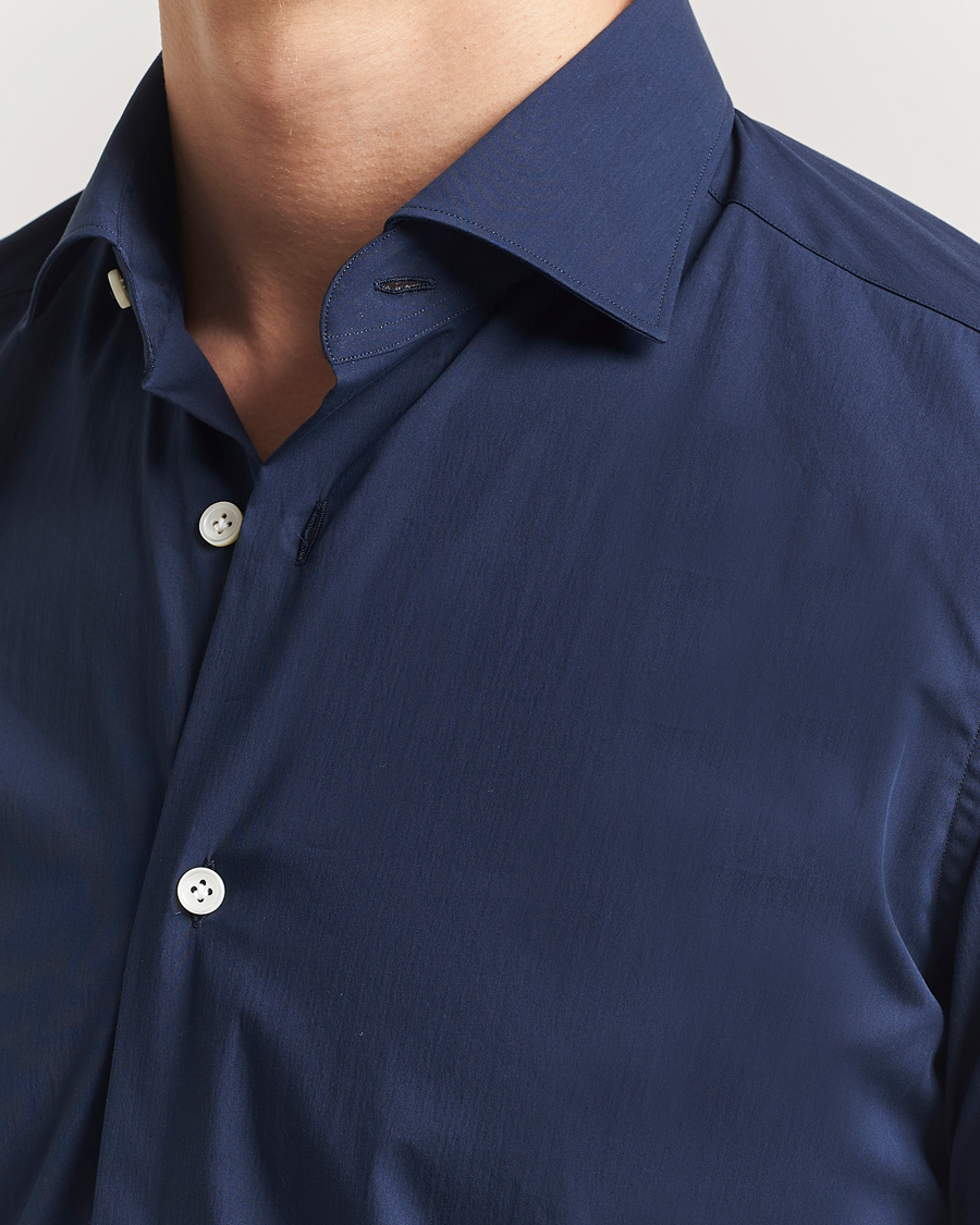 Mazzarelli Soft Cotton/Stretch Cut Away Shirt Navy