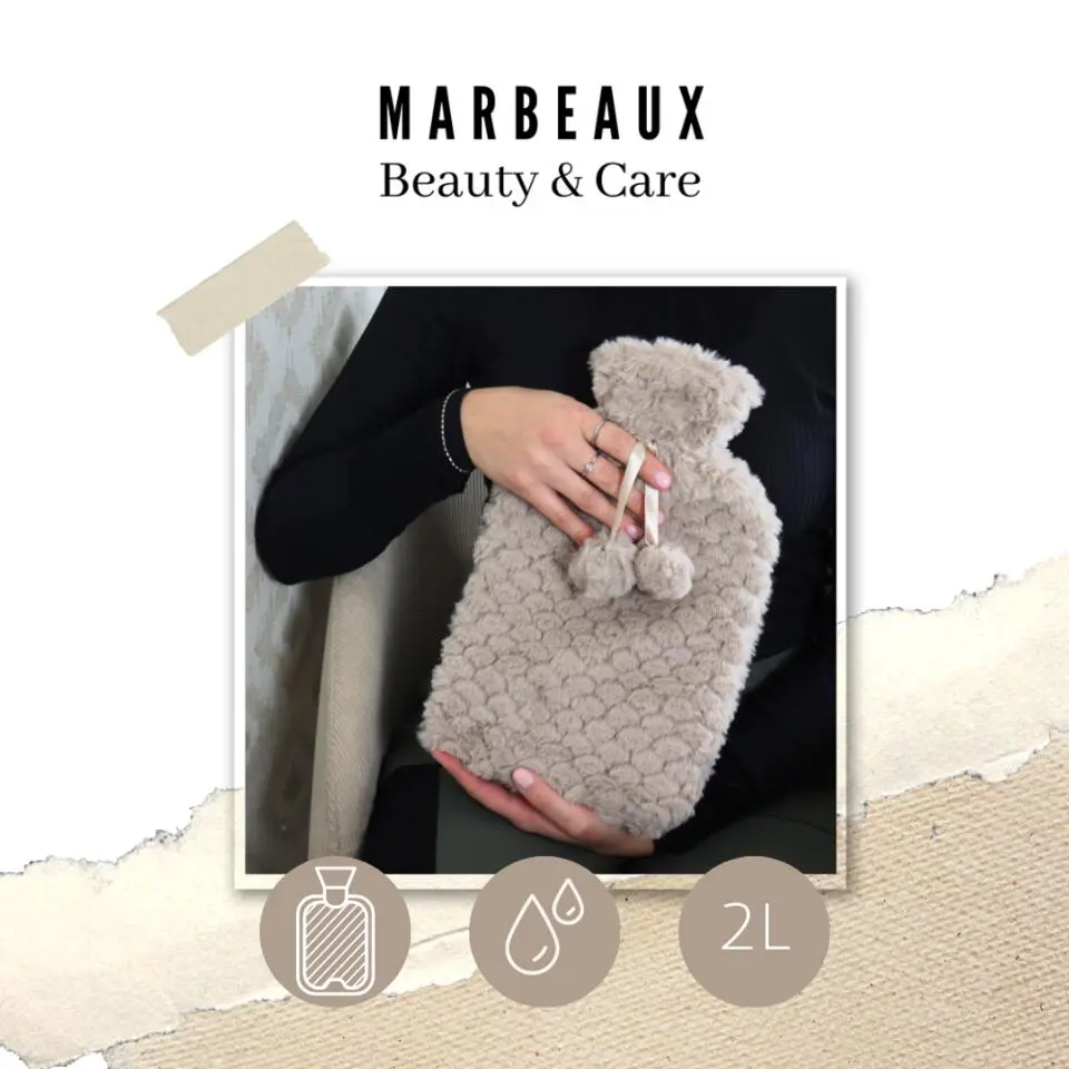 MARBEAUX Warmwaterkruik Set van 2 Stuks Kruik met Zachte Hoes Beige Magnetron...