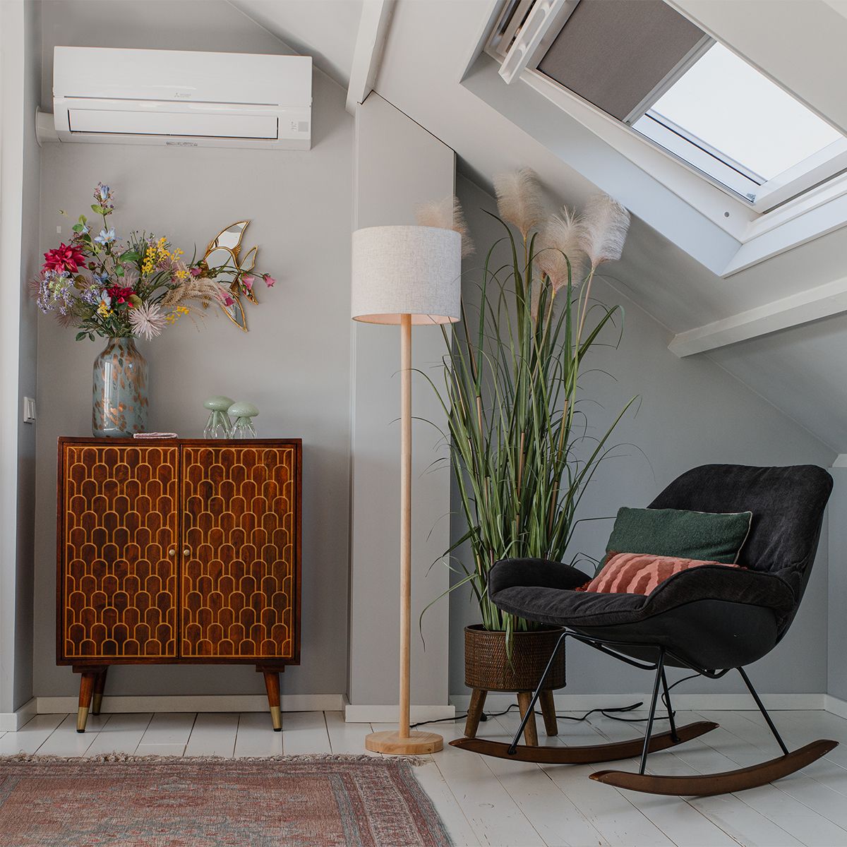 Landelijke vloerlamp hout met linnen kap beige 32 cm - Mels