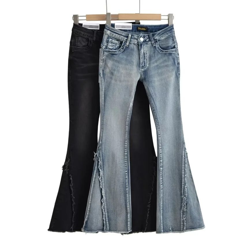Asiris - Low Waist Washed Slim-Fit Boot-Cut Jeans