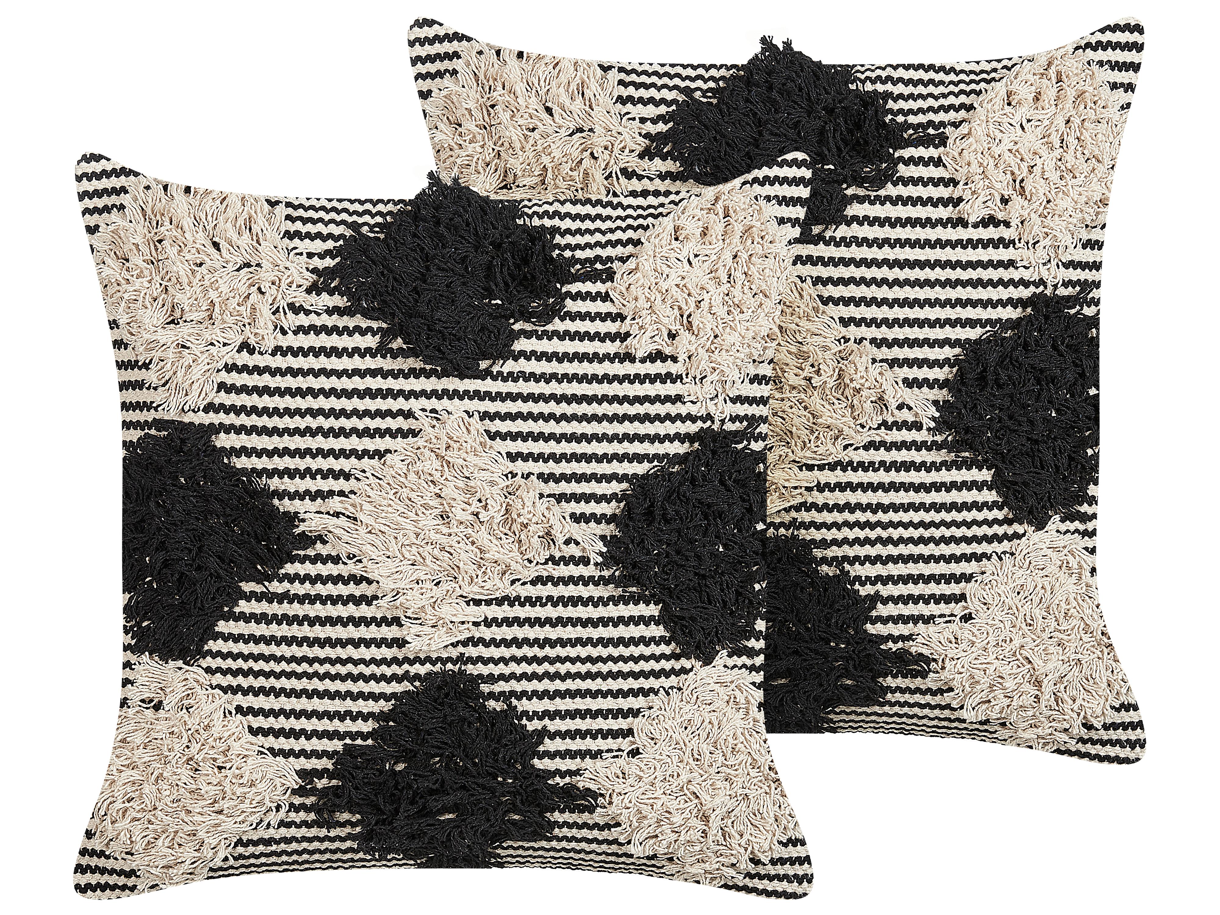 Set van 2 sierkussens BHUSAWAL Katoen 50 x 50 cm Zwart geometrisch patroon