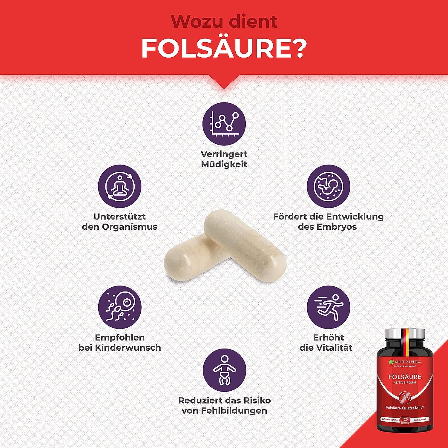 Nutrimea FOLSÄURE Vitamin B9 5-MTHF - Schwangerschaft Kinderwunsch