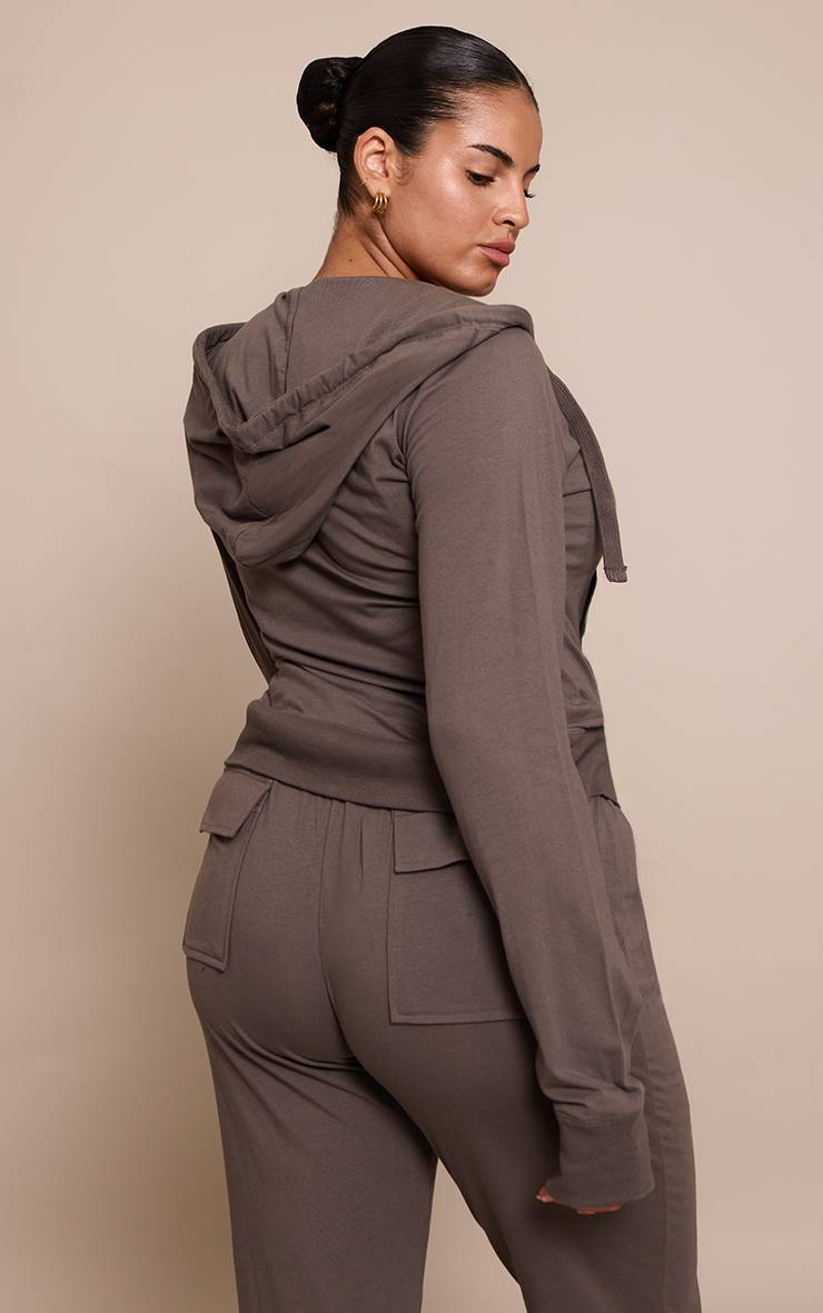 Charbon Veste De Survêtement Ajustée Zippée Basique Grande Taille Ensemble Coordonné