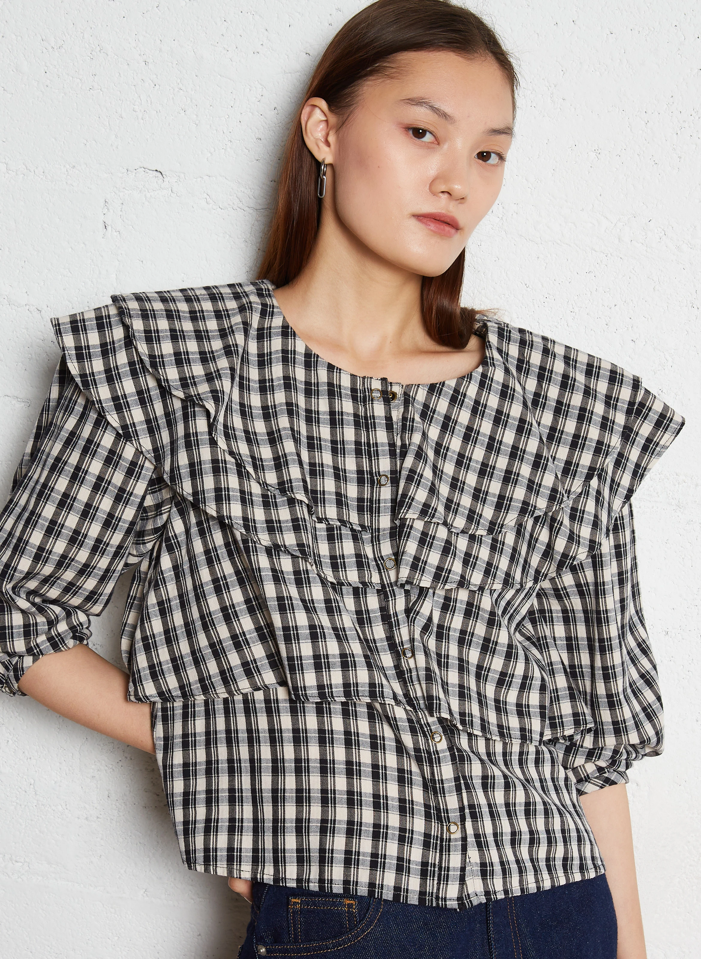PARIS - Chemise droite col rond en coton | Noir