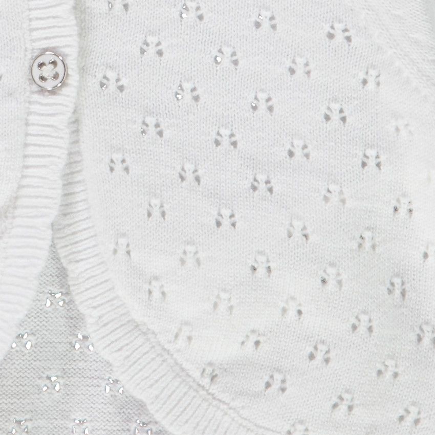 Gilet tricot en maille ajourée pour bébé fille - Blanc