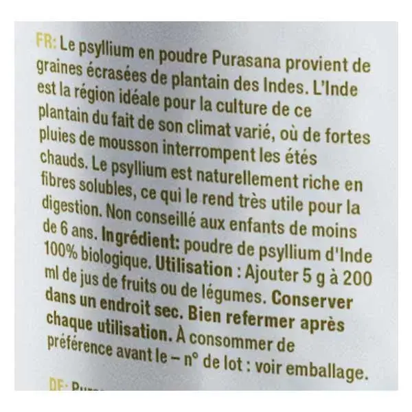 Psyllium em pó orgânico Purasana 200g
