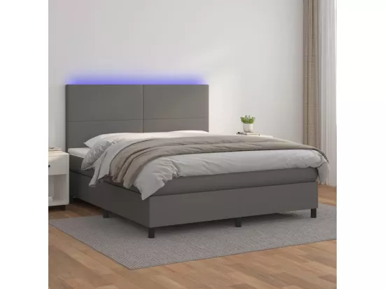 Sommier tapissier et matelas et LED Gris 180x200 cm Similicuir
