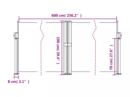 Auvent latéral rétractable beige 100x600 cm