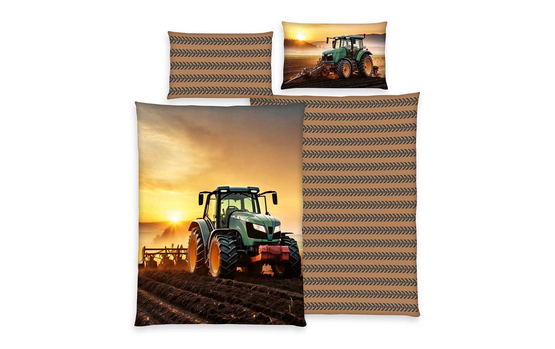 Kinderbettwäsche Traktor 160 x 210 cm + 65 x 100 cmBettwäscheset