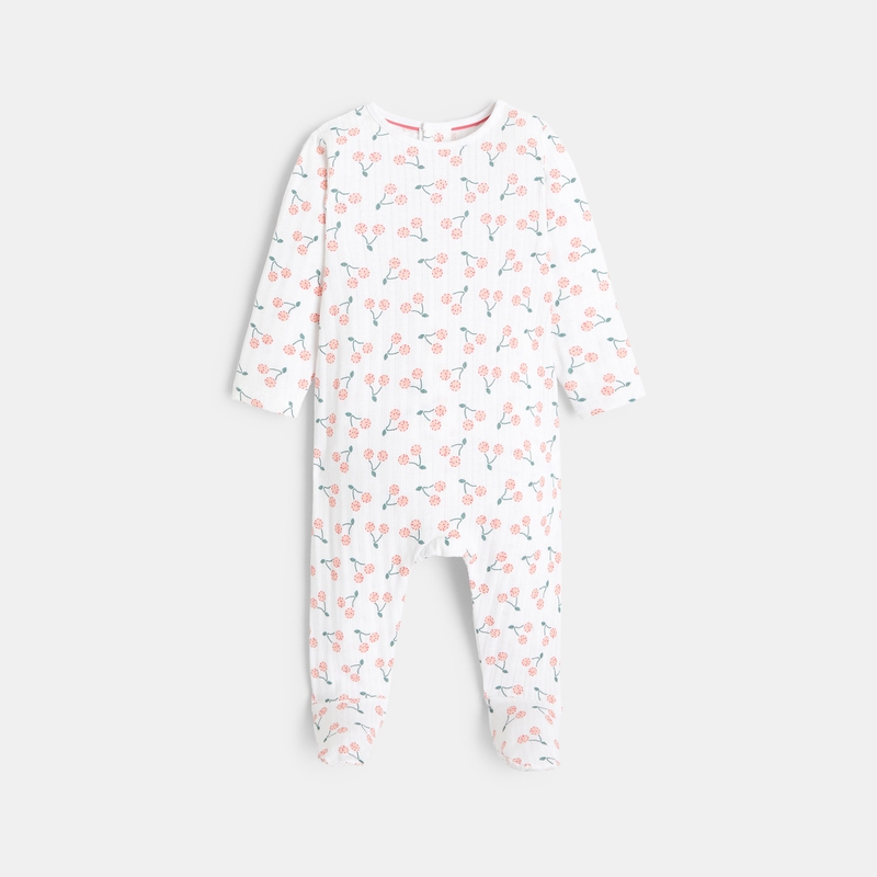 Dors-bien maille fantaisie imprimée cerises blanc bébé fille