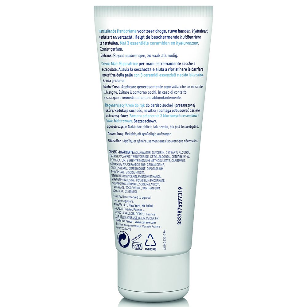 CeraVe Regenerierende Handcreme: feuchtigkeitsspendende Handpflege mit Hyaluron und Ceramiden