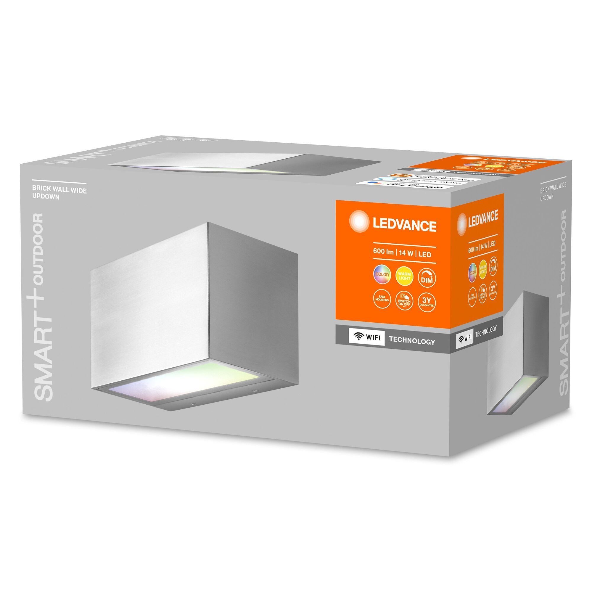 LE_BRICK WIDE SMART  OUTDOOR Wandleuchte - Silberfarbig / B: 14.5 cm x T: 7.5 cm x H: 8.5 cm