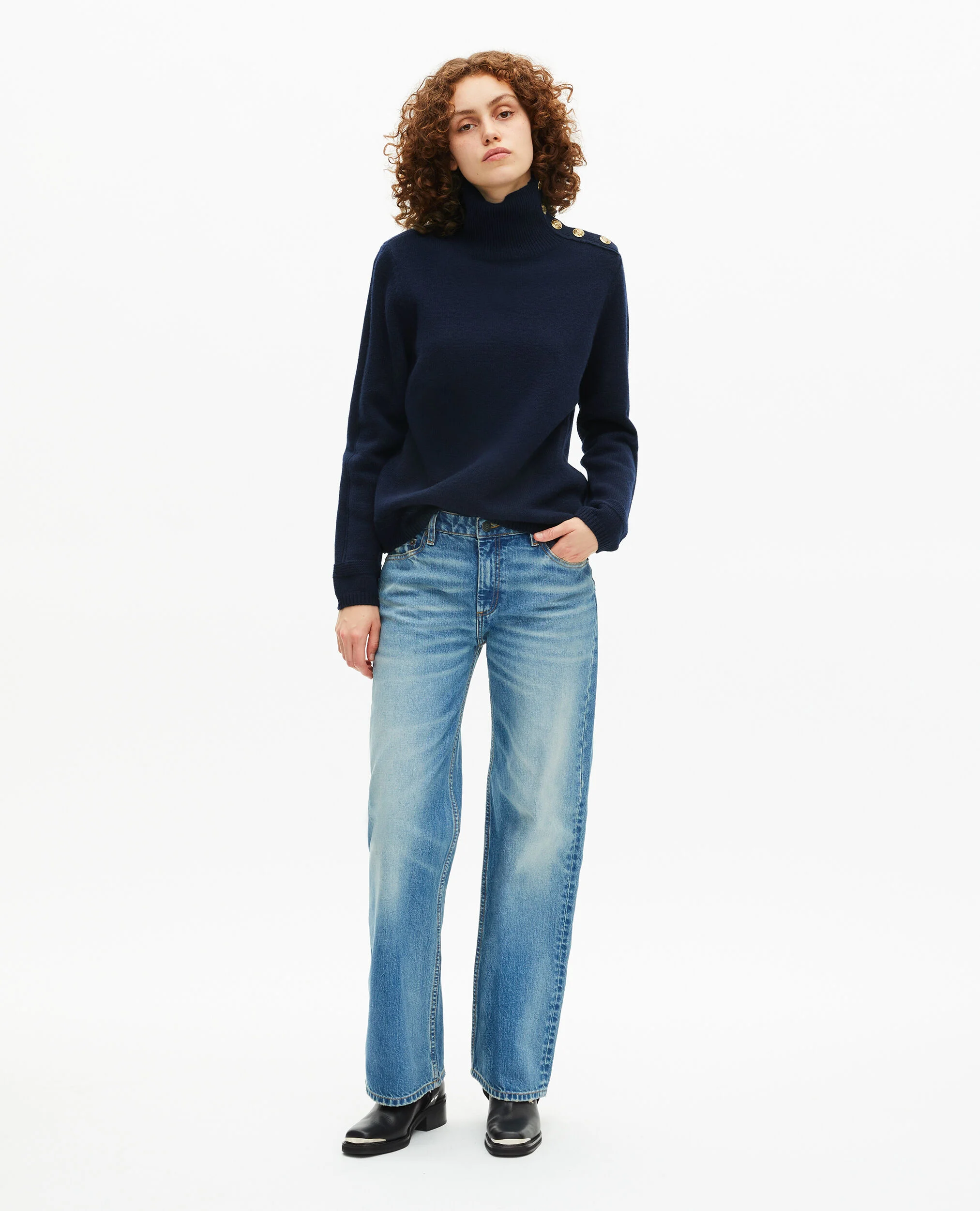 Pull col montant en laine marine