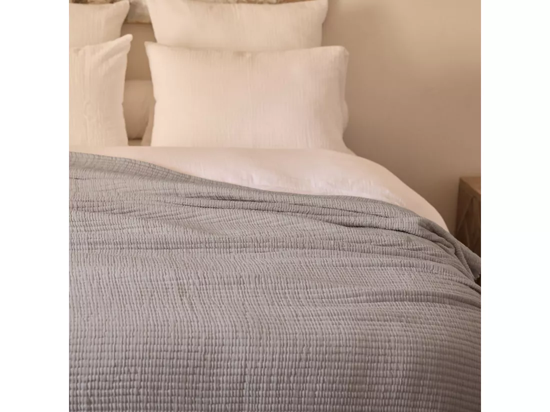 Dessus de lit 180x250 cm en coton lavé SEVILLE gris bronze