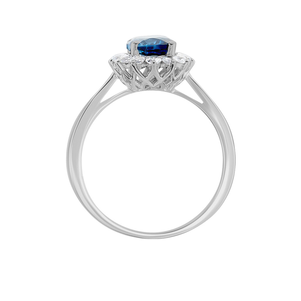 Bague Or Blanc Quintilla Topaze London Blue Et Oxydes