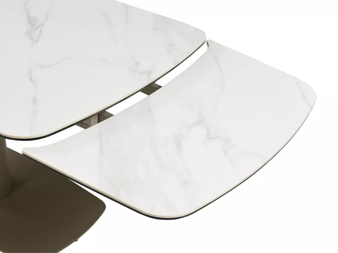 Table à manger extensible 6 à 10 personnes en céramique et métal - Effet marbre blanc et taupe - CARIOULA de Pascal MORABITO