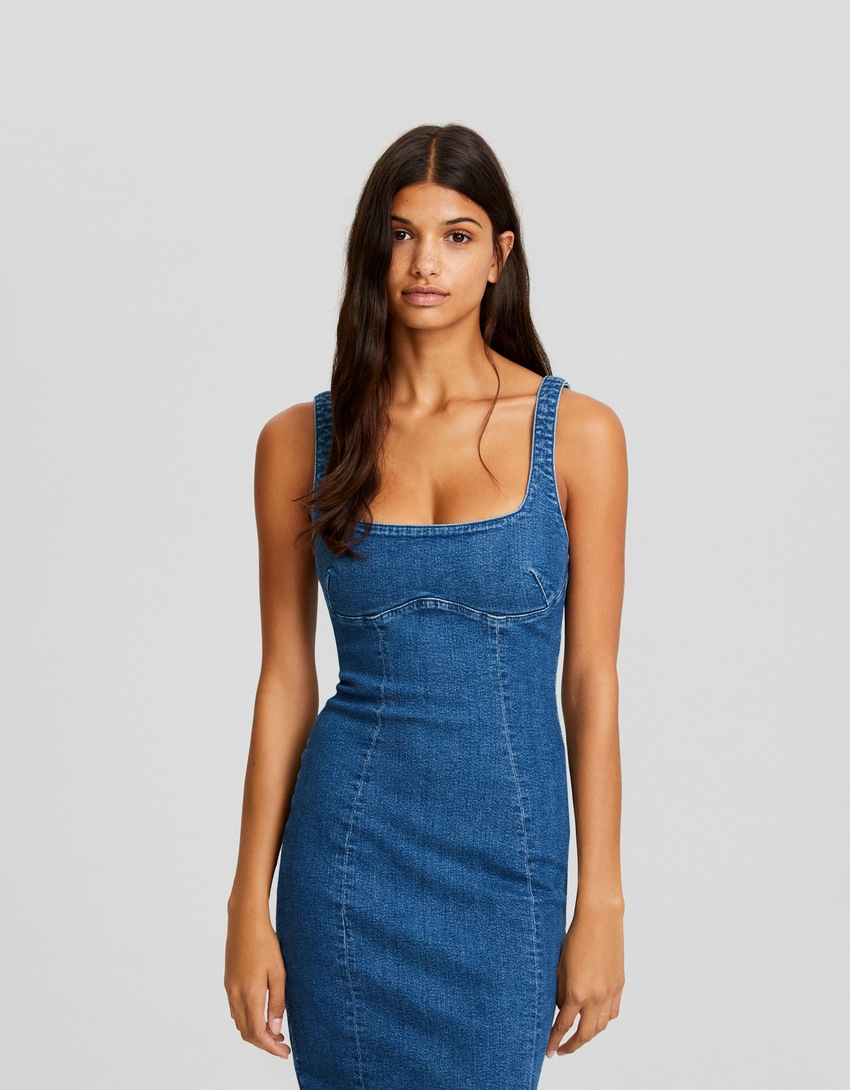 Vestido longo jeans com alças