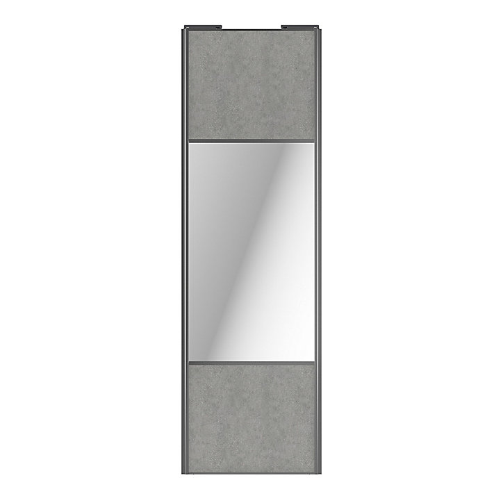 Porte de placard coulissante avec miroir béton profil gris GoodHome Arius H. 248,5 x L. 77.2 cm + amortisseurs