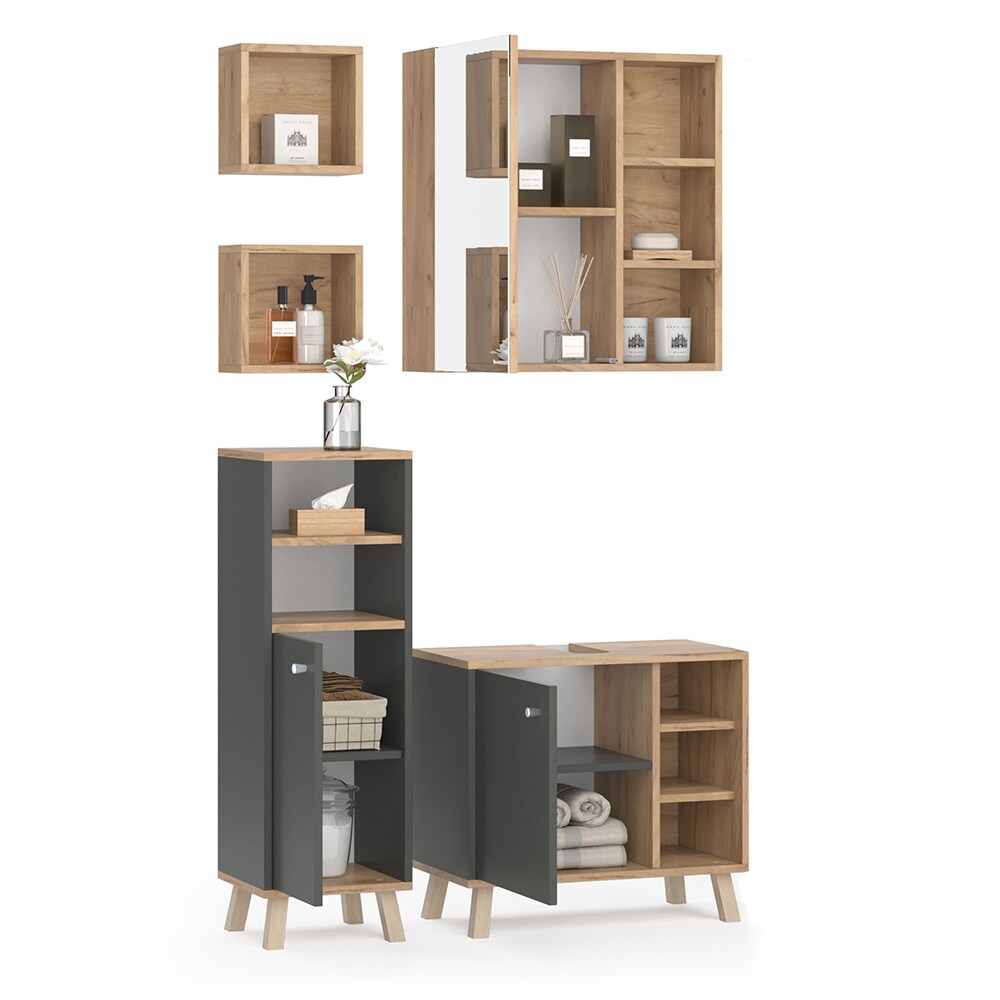 Vicco Badmöbelset Midischrank Waschtischunterschrank Spiegelschrank Senyo GK/ANT
