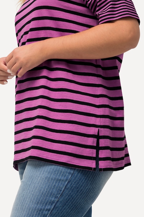 Shirt, Ringelmix, A-Linie, V-Ausschnitt, Halbarm