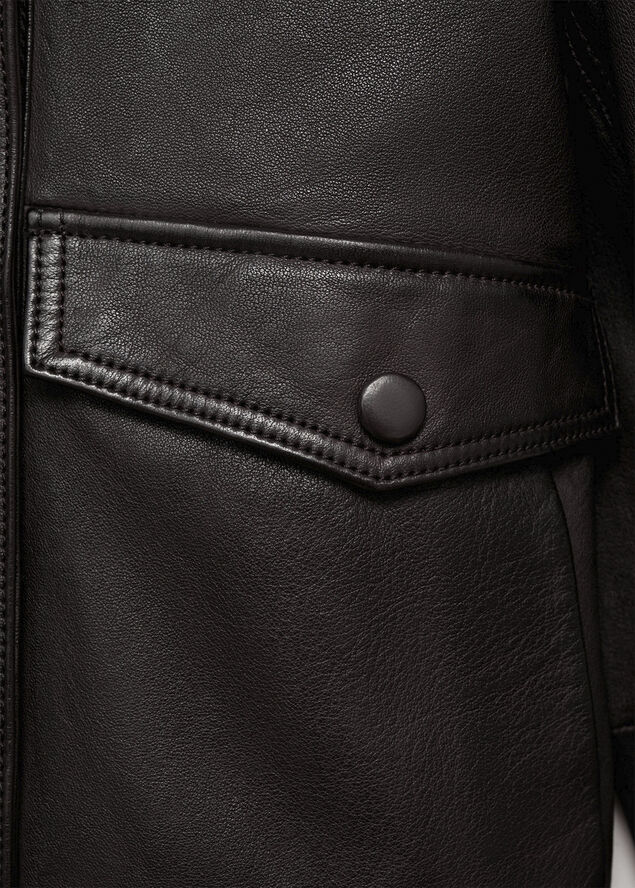 MANGO Pockets leather jacket Brown