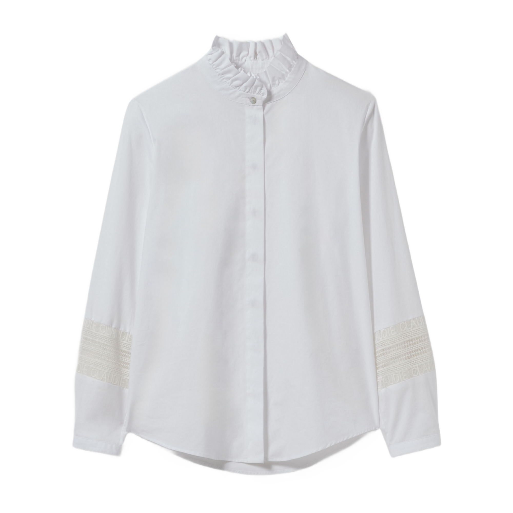 Chemise à col volanté en coton | Blanc