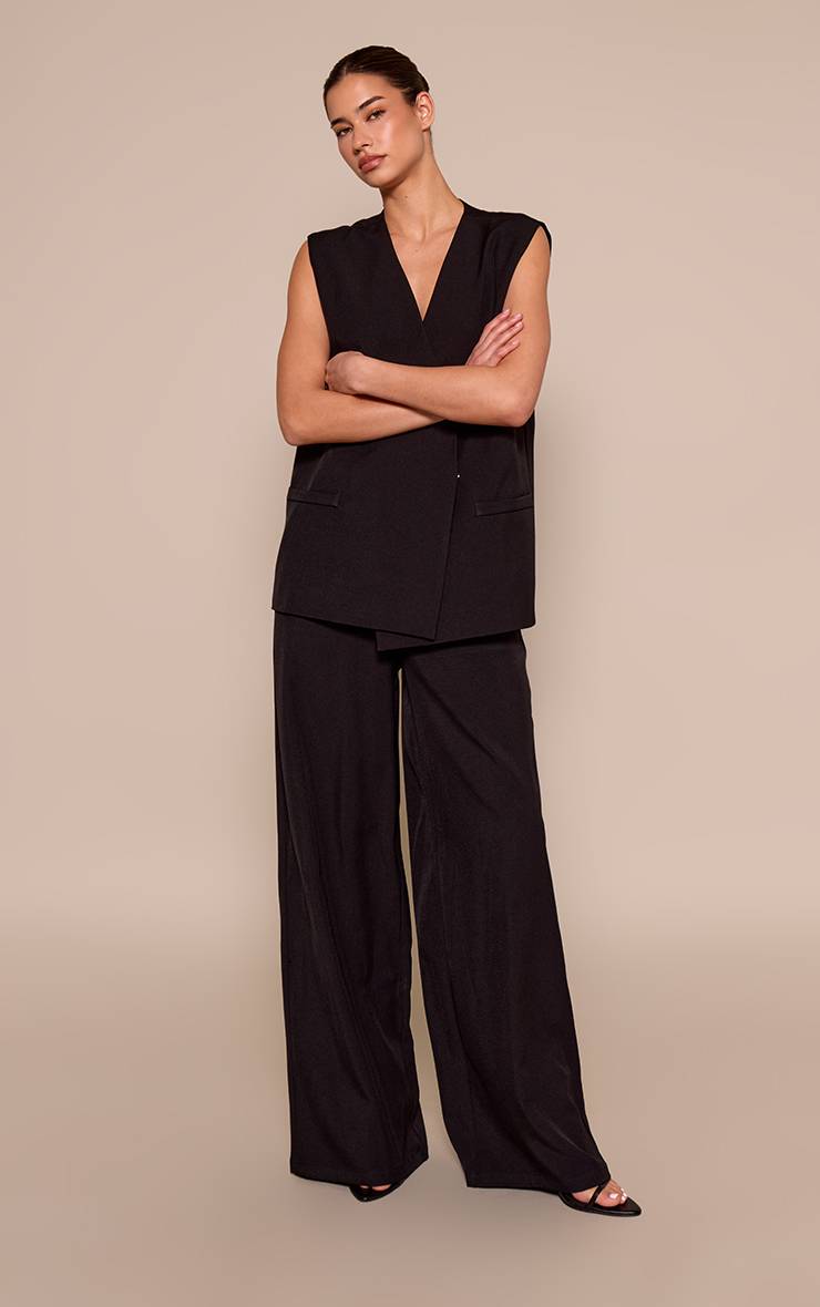Noir Ensemble Coordonné Gilet Sans Col Tissé Surdimensionné À Épaulettes