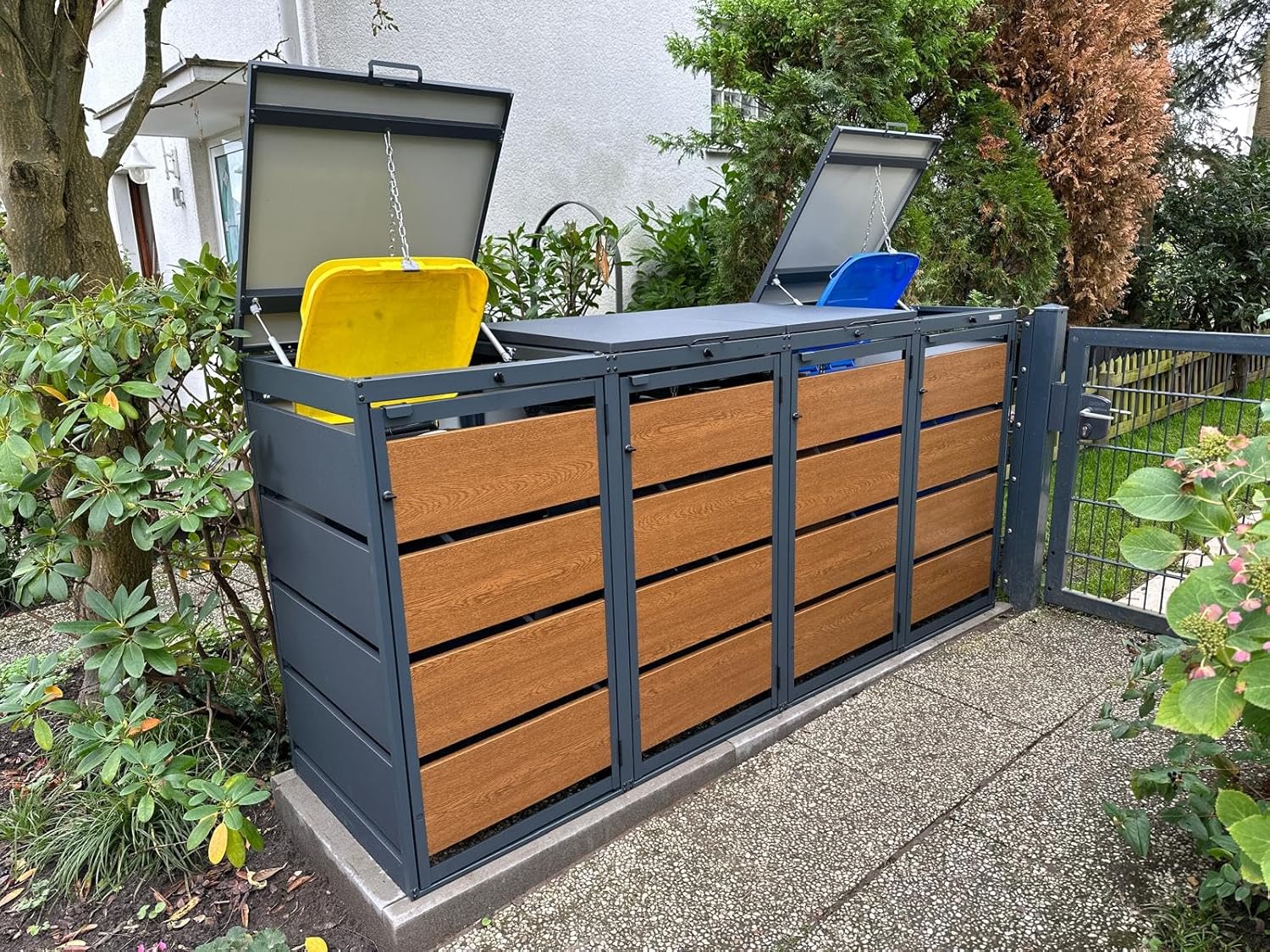 Mülltonnenbox 3er für 240 Liter Mülltonne | Golden Oak |Mülltonnenverkleidung | Mülltonnenhaus | Box für Mülltonnen | Mülltonnenunterstand | Mülltonneneinhausung