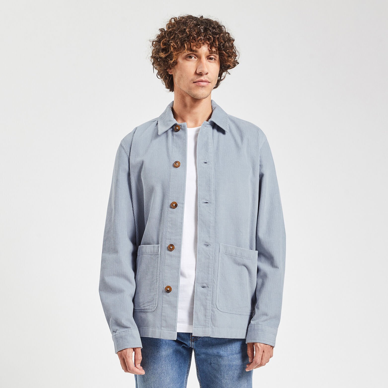 Surchemise unie coton recyclé velours Bleu clair