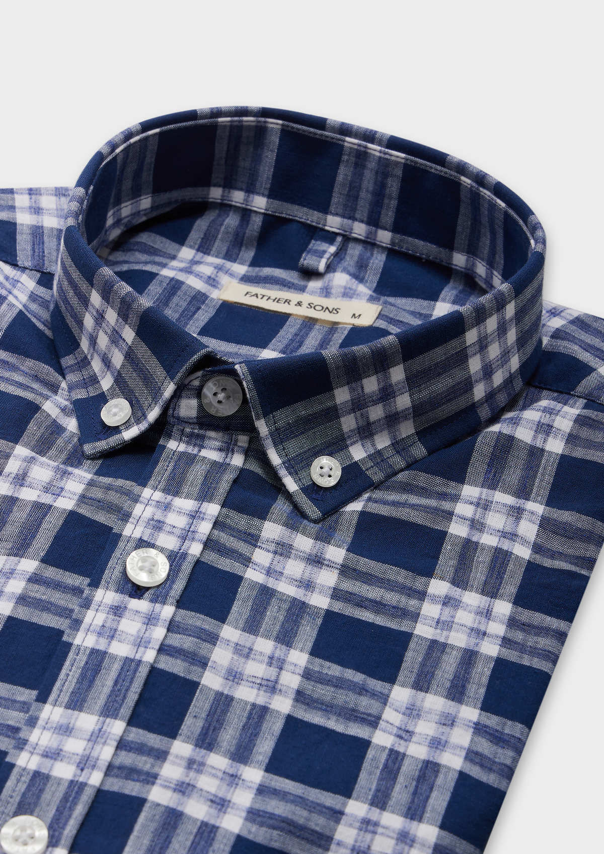 Chemise sport Regular en popeline de coton mélangé bleu jeans à carreaux blancs
