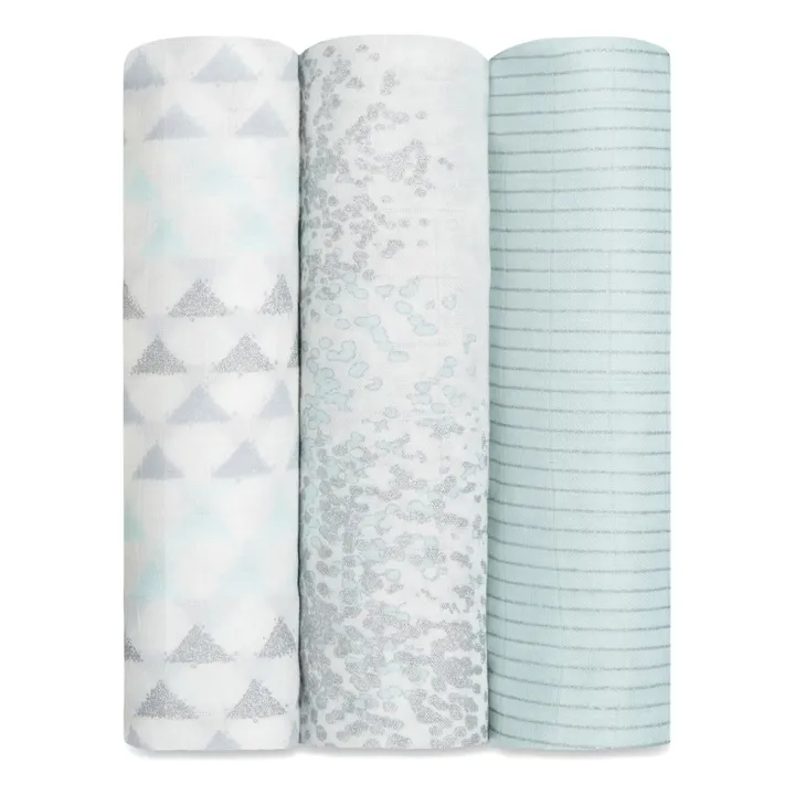 aden + anais Maxi-langes métalliques - Pack de 3 | Bleu ciel