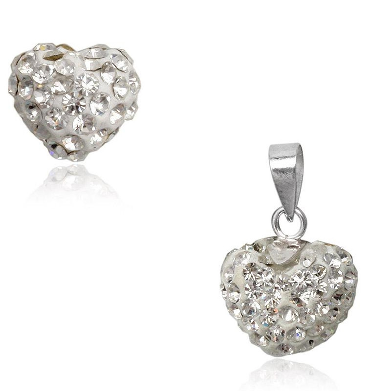 Parure Pendentif et Boucles d'Oreilles C?urs en Cristal Blanc et Argent 925