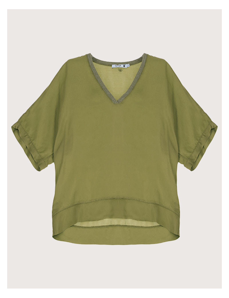 PLEASE TOP MANCHES 3/4 VISCOSE VERT