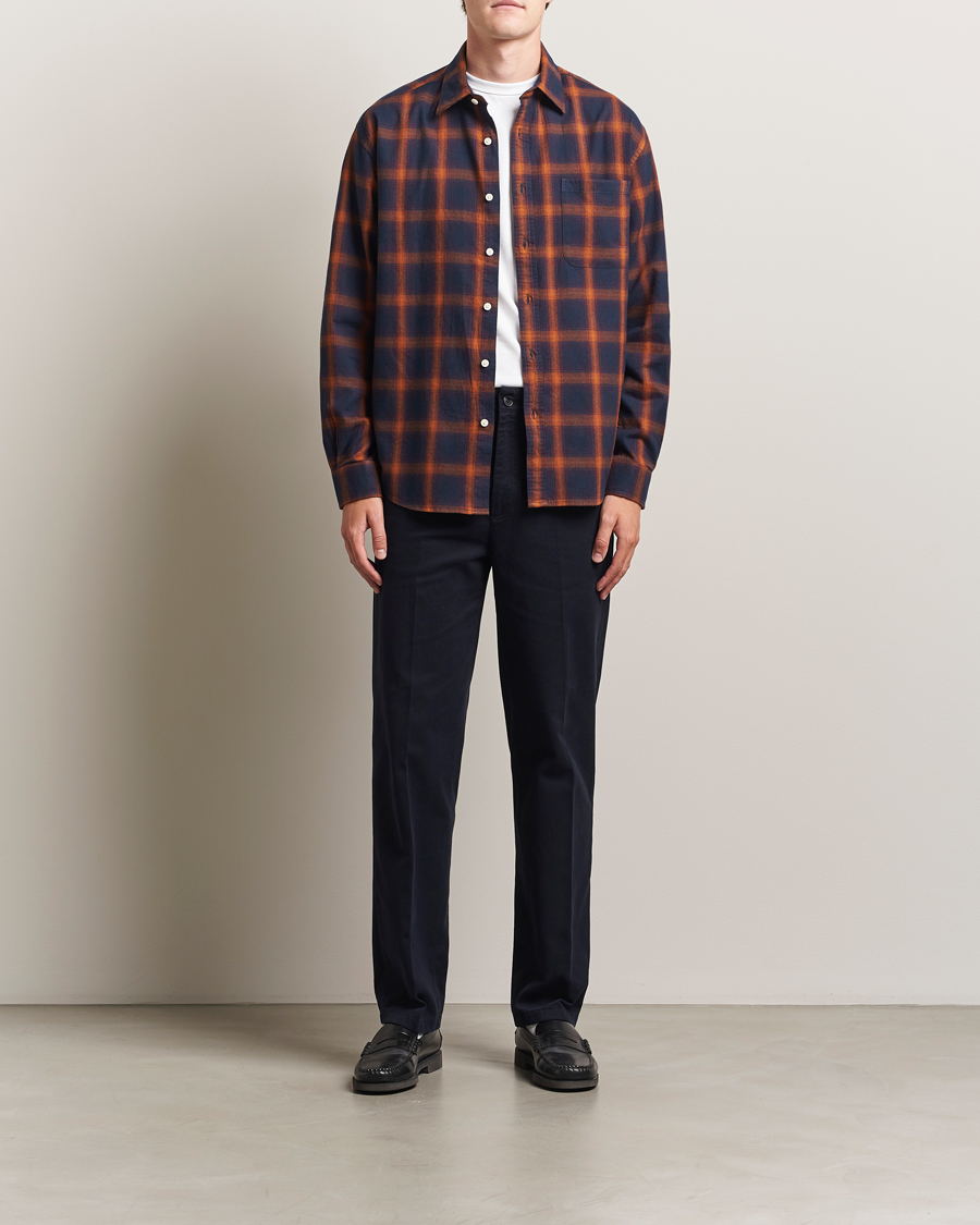 NN07 Deon Flannel Checked Shirt Navy/Orange
