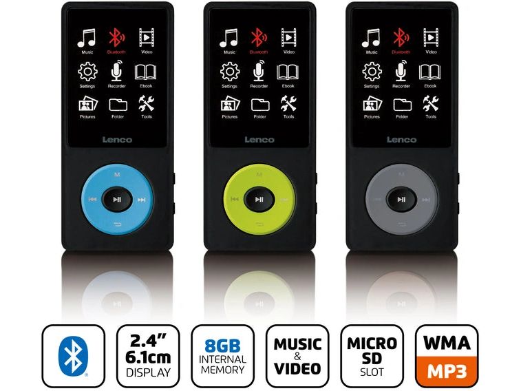 Lenco MP3 Player Xemio-860 Blau; Schwarz MP3-Player mit Bluetooth und 8 GB internem Speicher