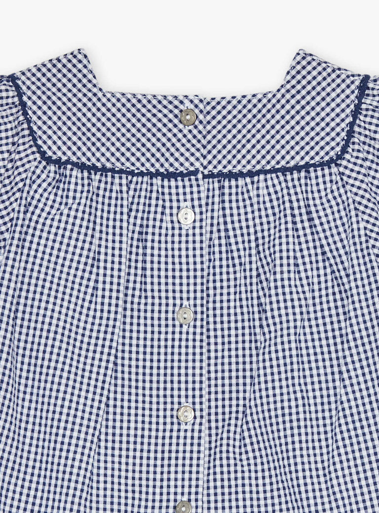 Robe en seersucker vichy bleu nuit et blanc