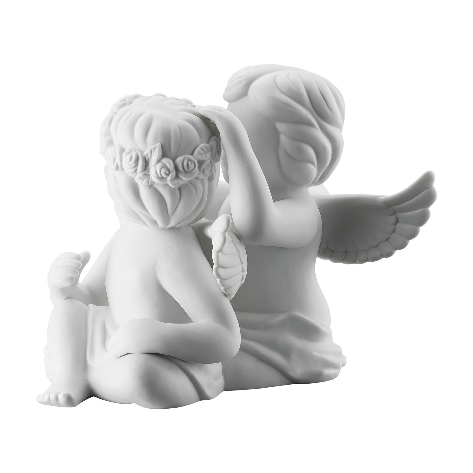 Angels Weiss matt Engelpaar mit Blumenkranz
