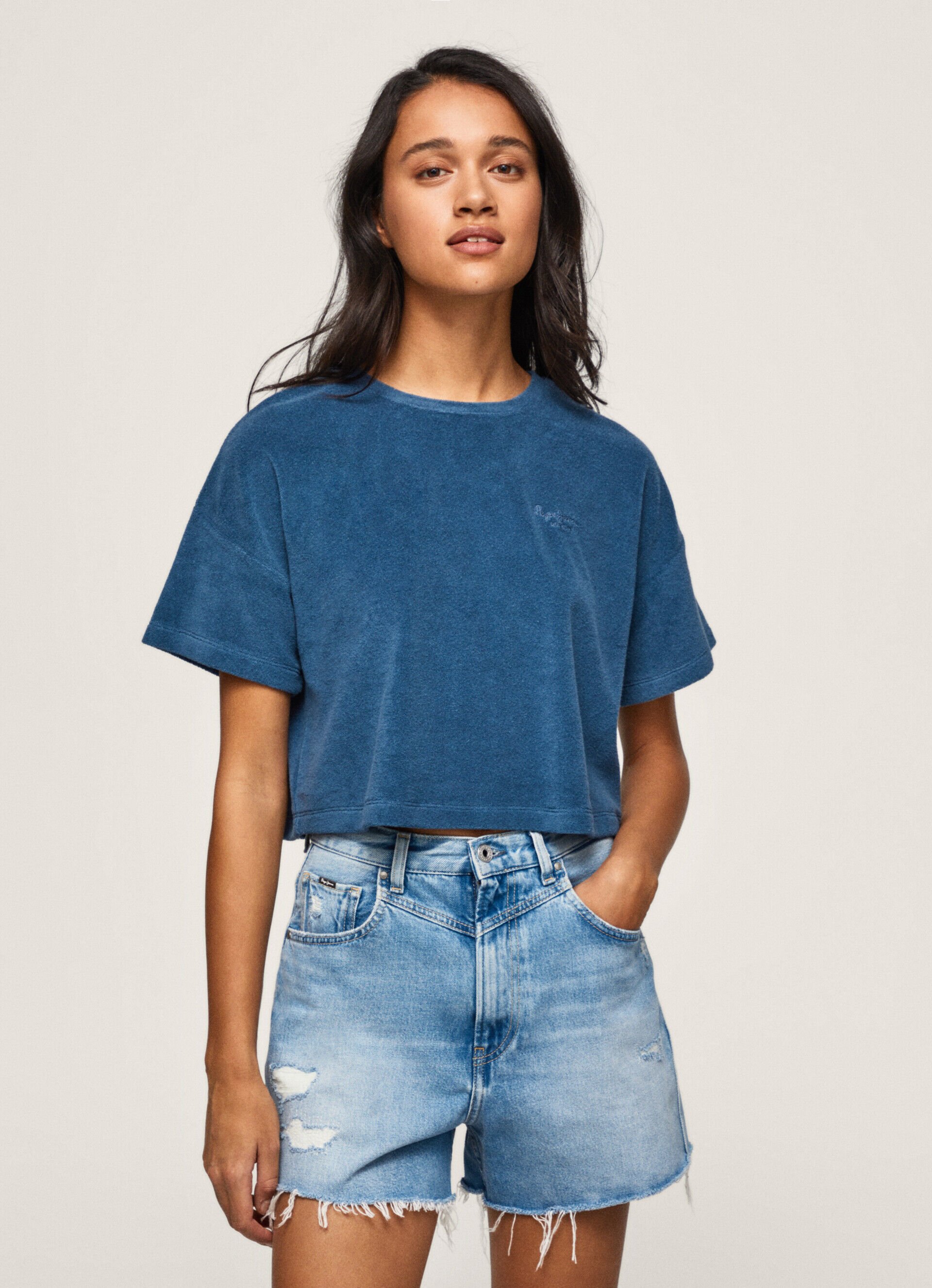 CAMISETA CROPPED COM EFEITO TOALHA - Jarman Azul