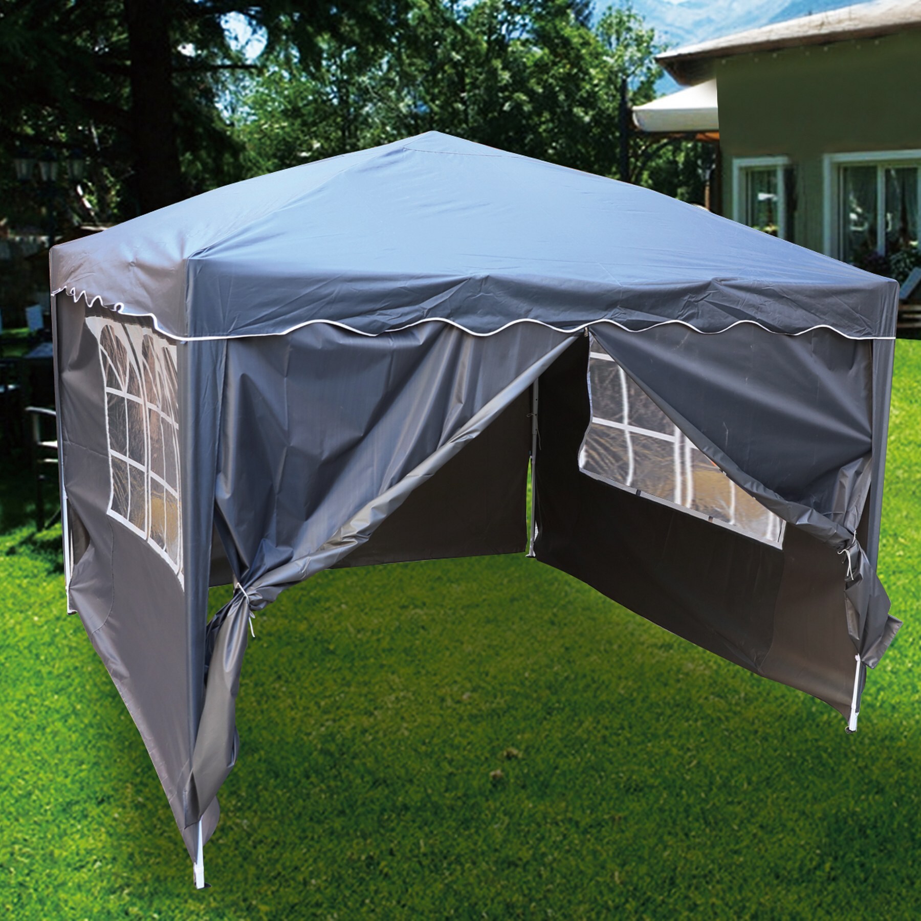 CHILLROI® Faltpavillon Dachfläche 300 x 300 cm Anthrazit 200g/m² inklusive 4 Seitenwände mit FensterMultifunktionszelt