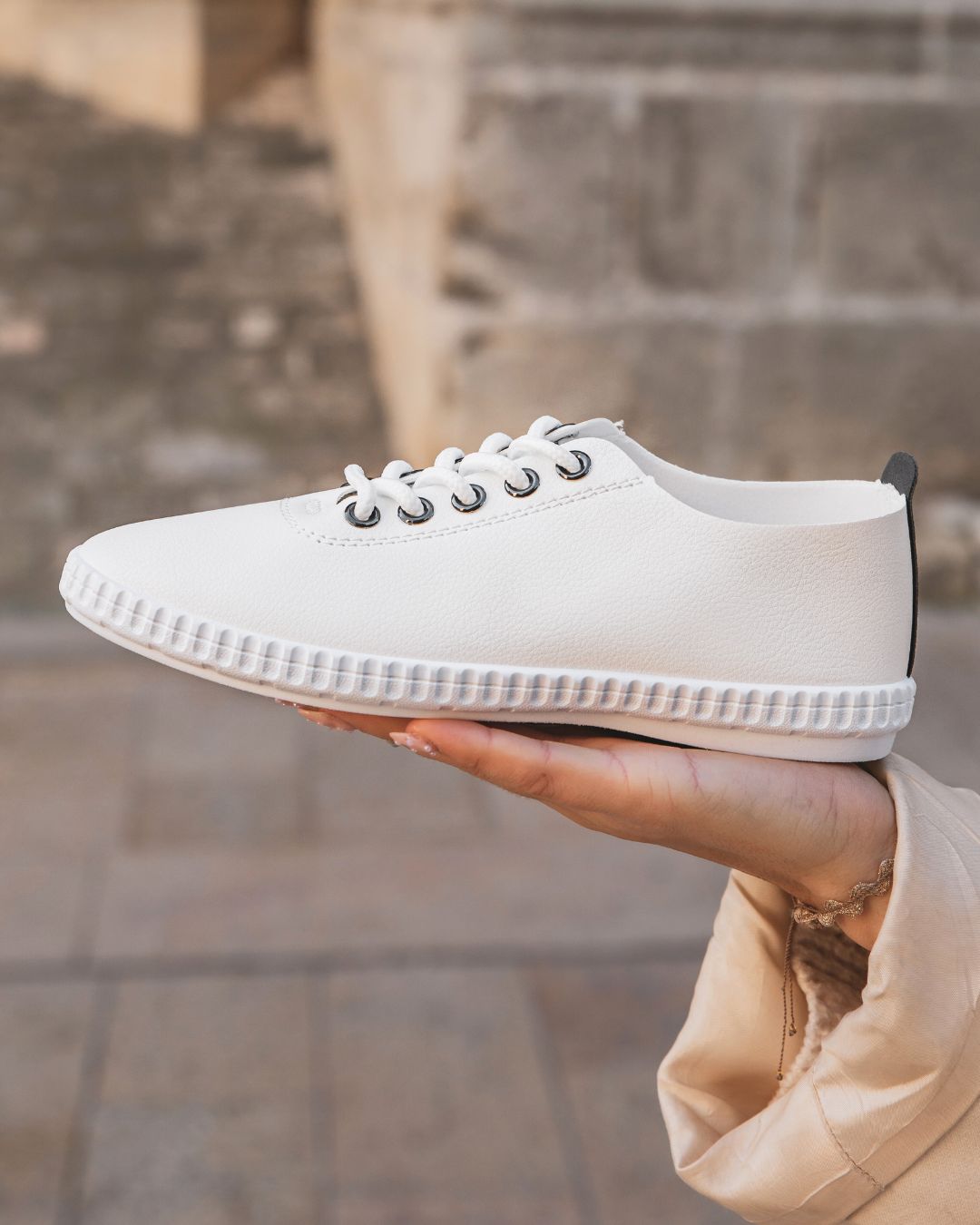 Basket femme blanche en toile à lacets - Heidi