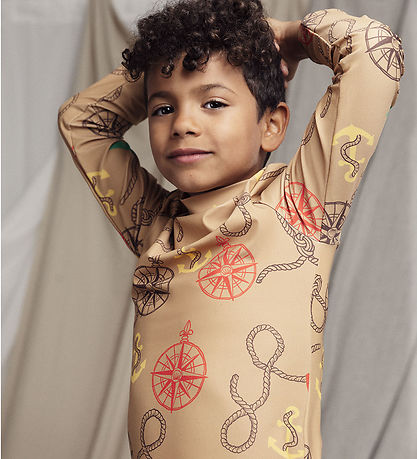 Mini Rodini Bådebluse - UV50+ - Nautical Aop - Beige