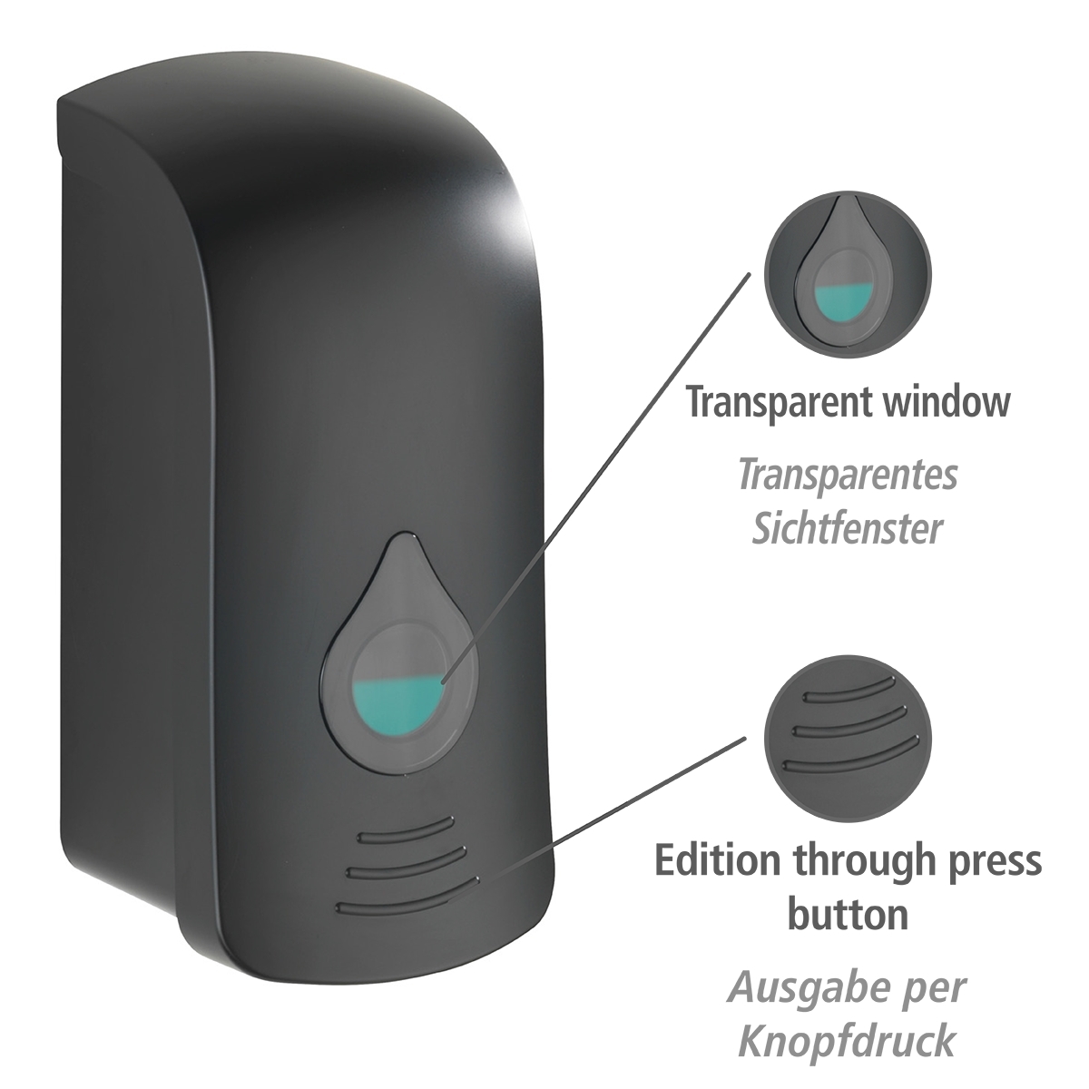 Wenko Ranera desinfectie & zeep wanddispenser 750 ml kunststof mat zwart